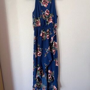 Aqua Blue and Pink High Low Halter Sundress Size M